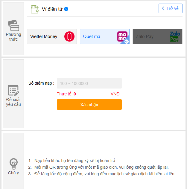 Nạp tiền Thienhabet 5 Nạp tiền qua Momo